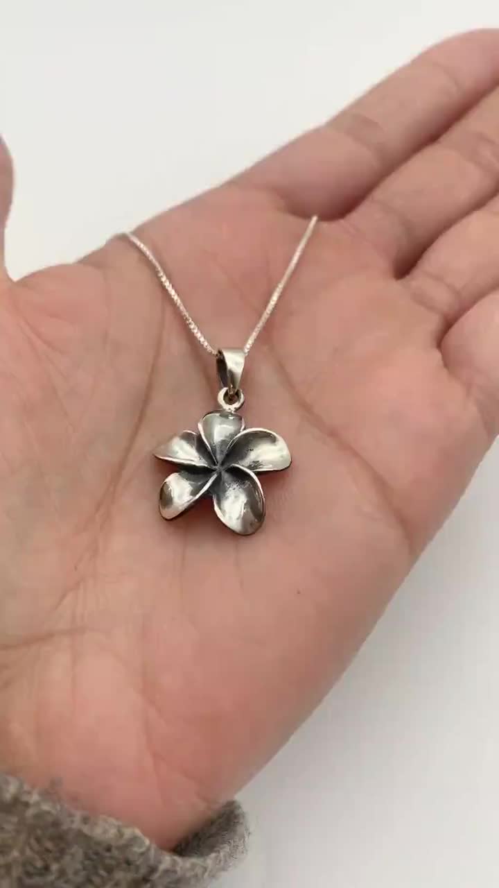 BIGフローラルPendant Silver925 Hawaiian Flower Pendant, Big Flower Necklace, Silver Plumeria